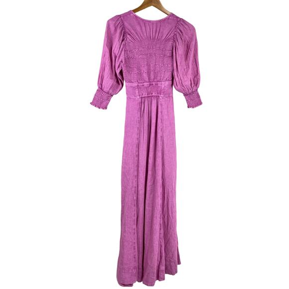 Free People NWT String Of Hearts Maxi Dress Size XS Pink Tie Front Smocked - Picture 3 of 8
